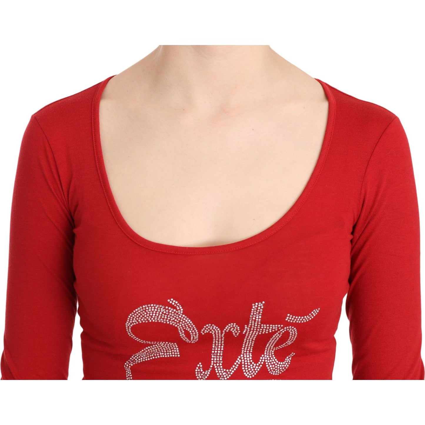 Red Exte Crystal Embellished Long Sleeve Top Blouse Exte