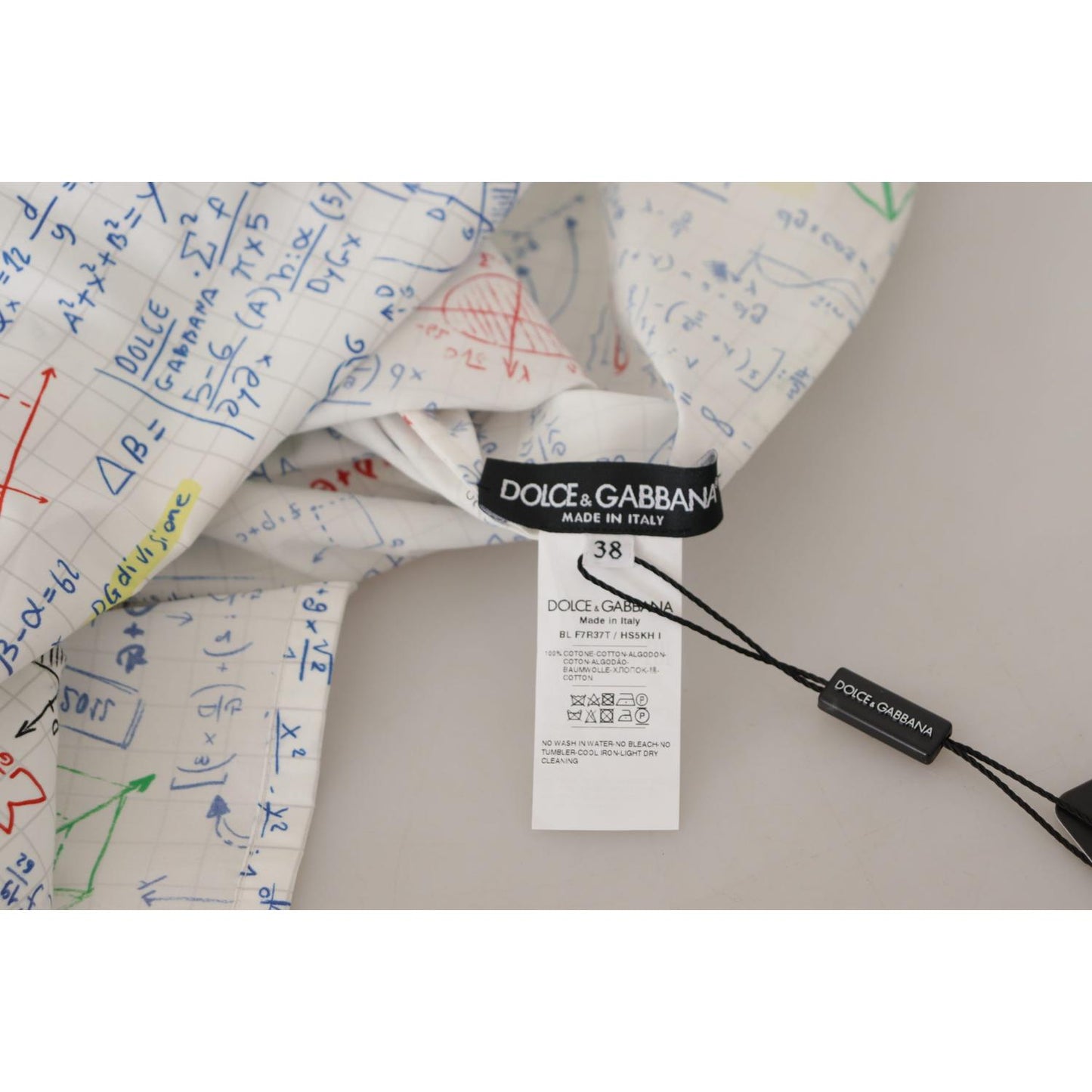 Dolce & Gabbana White Cotton Algebra Print Short Sleeves Top