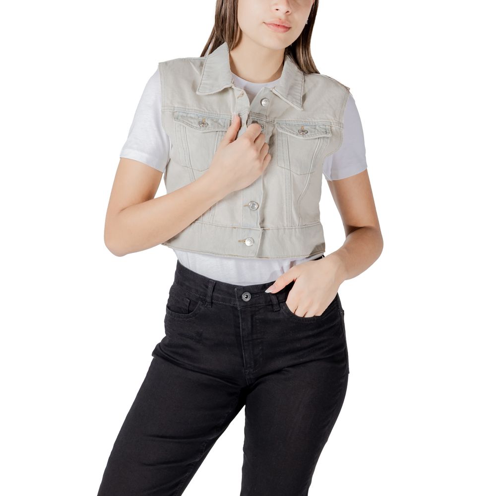 Only Light Blue Cotton Sleveless Jacket Only