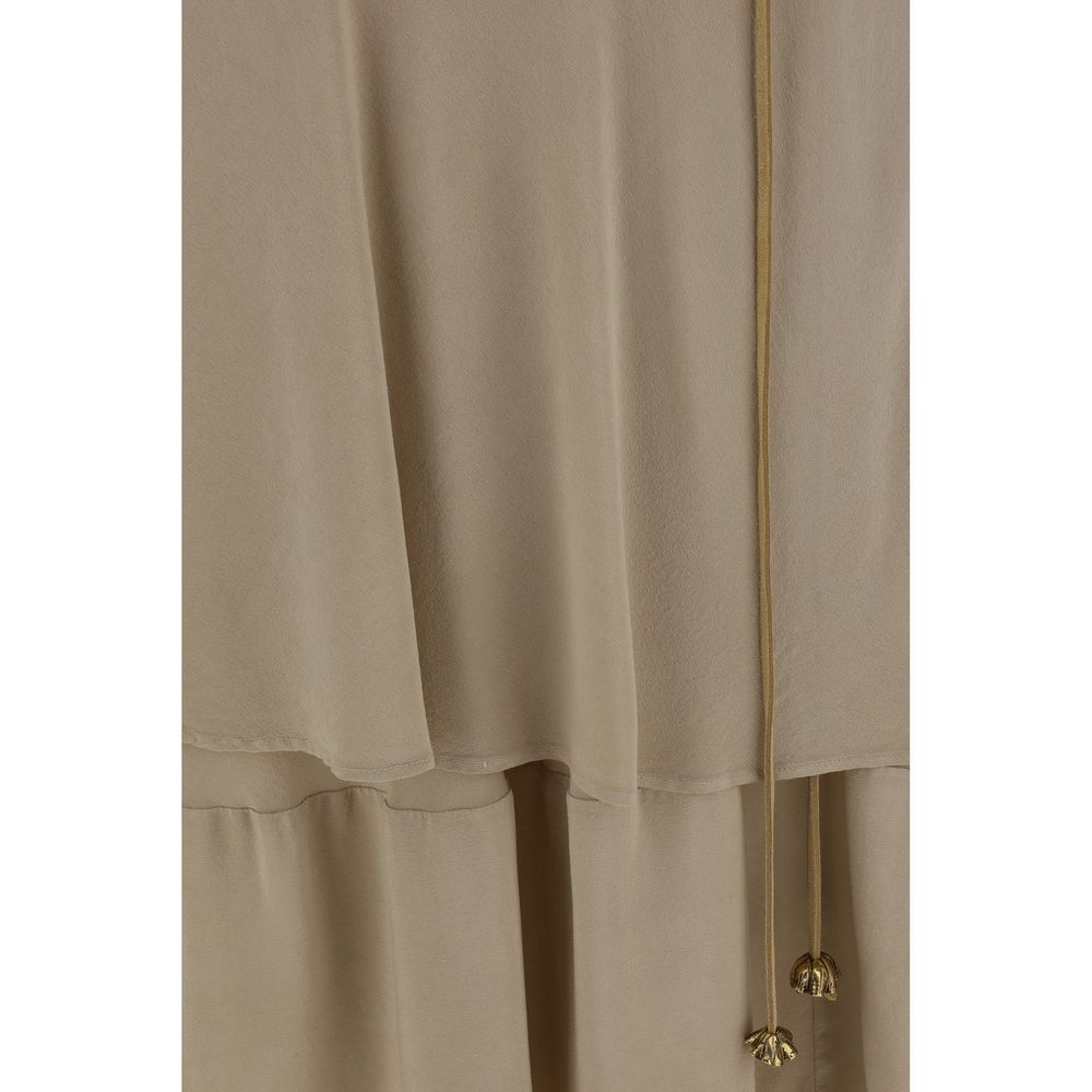 Quira Beige Silk Long Skirt Quira
