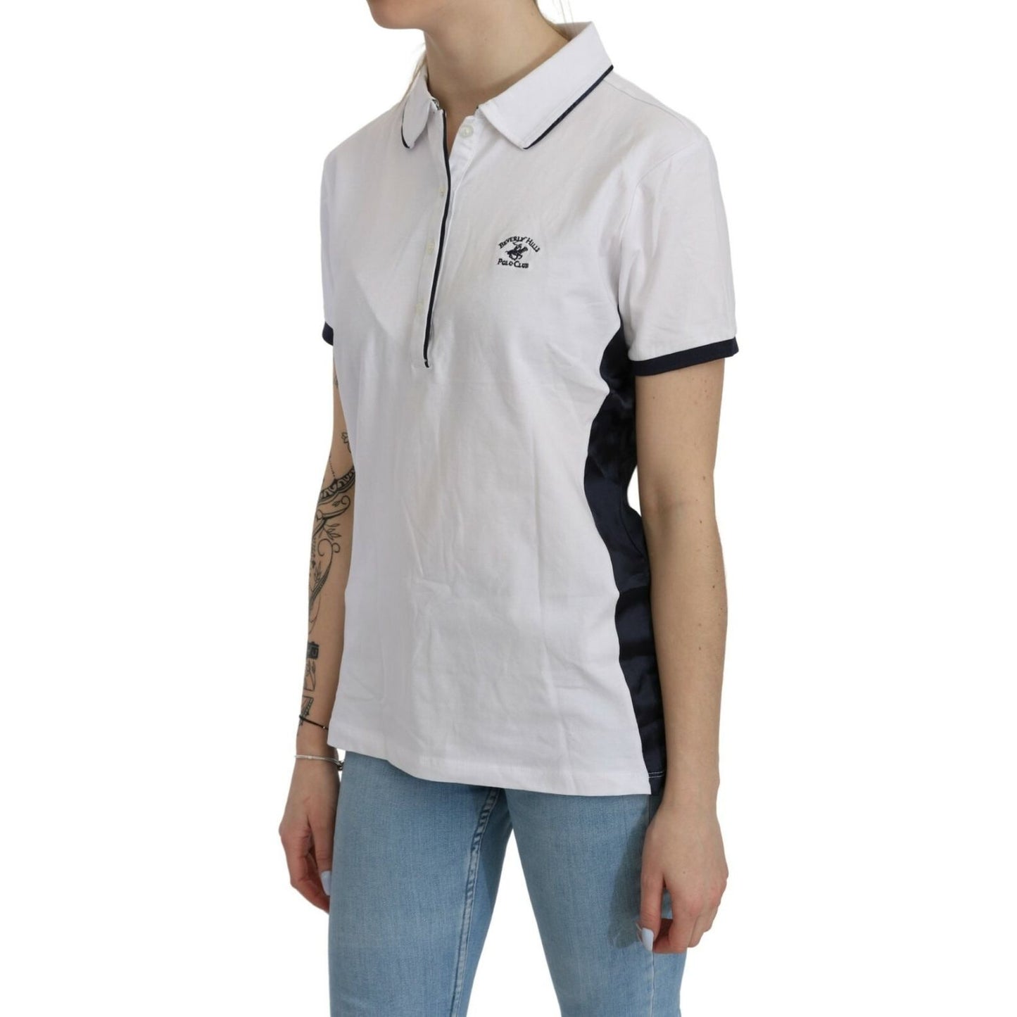 Beverly Hills Cotton White Collared Short Sleeve Top