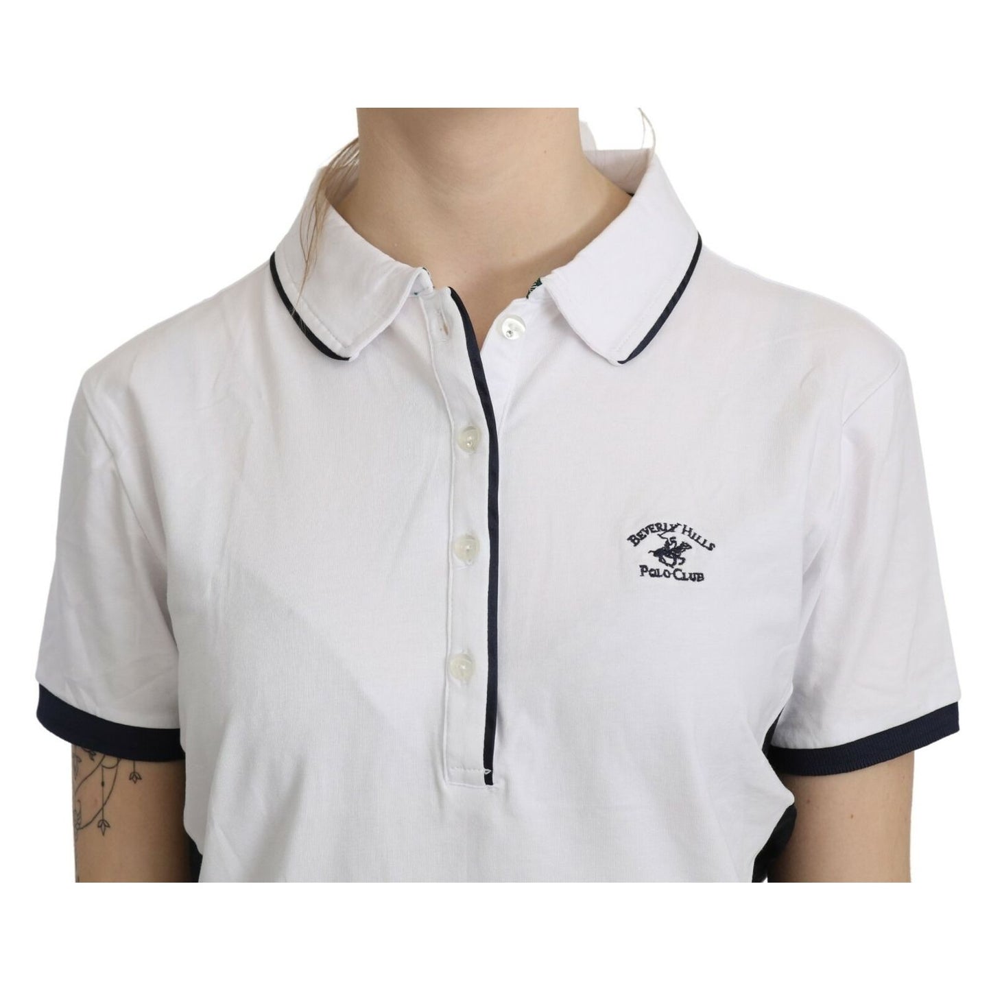 Beverly Hills Cotton White Collared Short Sleeve Top