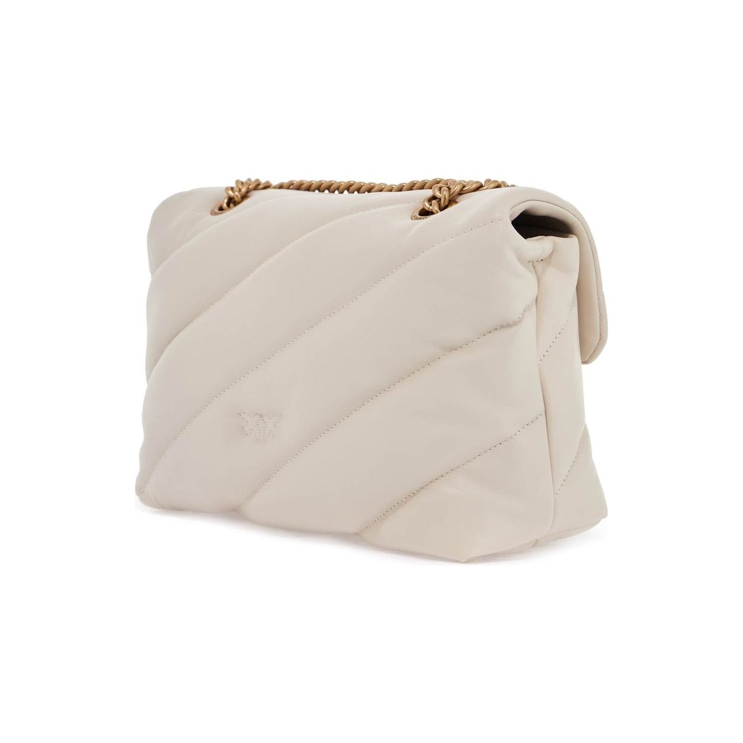 Pinko white silk leather shoulder bag with golden chain Handbag Pinko