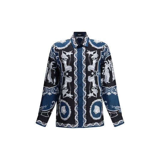 Versace Blue Silk Pattern Shirt 1728,72470364320,Blue,Clothing,IT48 | M,IT50 | L,IT52 | XL,Men,New with tags,Pattern - Shirts - Clothing,Shirts - Clothing,Versace