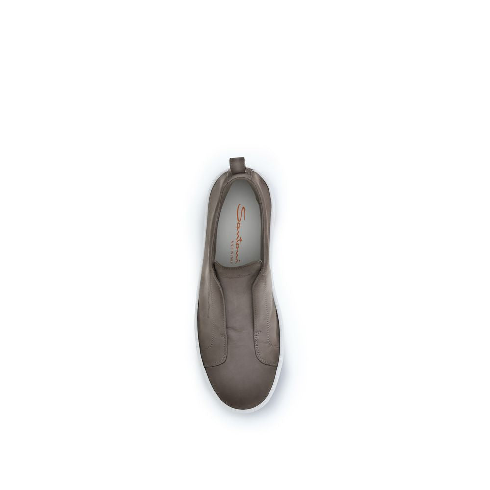 Santoni Beige Calf Leather Bos Taurus Low Top Sneakers