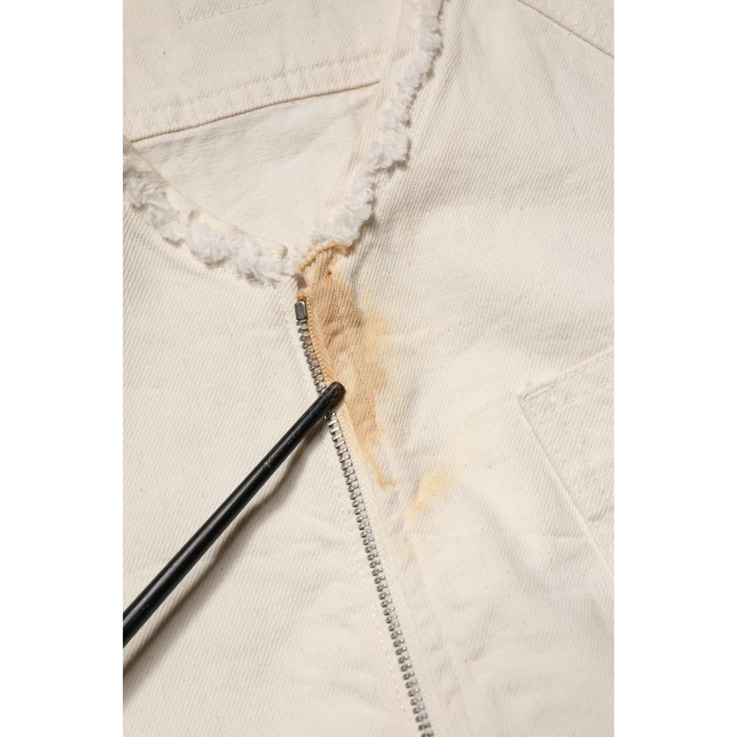 Dolce & Gabbana Off White Cotton Full Zip Denim Men Blouson Jacket