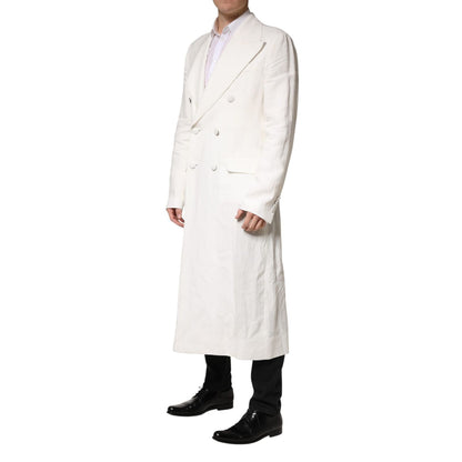Dolce & Gabbana White Double Breasted Men Trench Coat Jacket