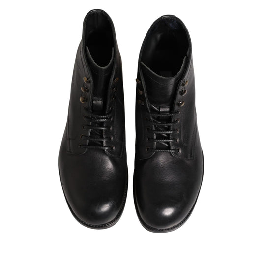 Dolce & Gabbana Black Lace Up Short Ankle Boots Men Shoes