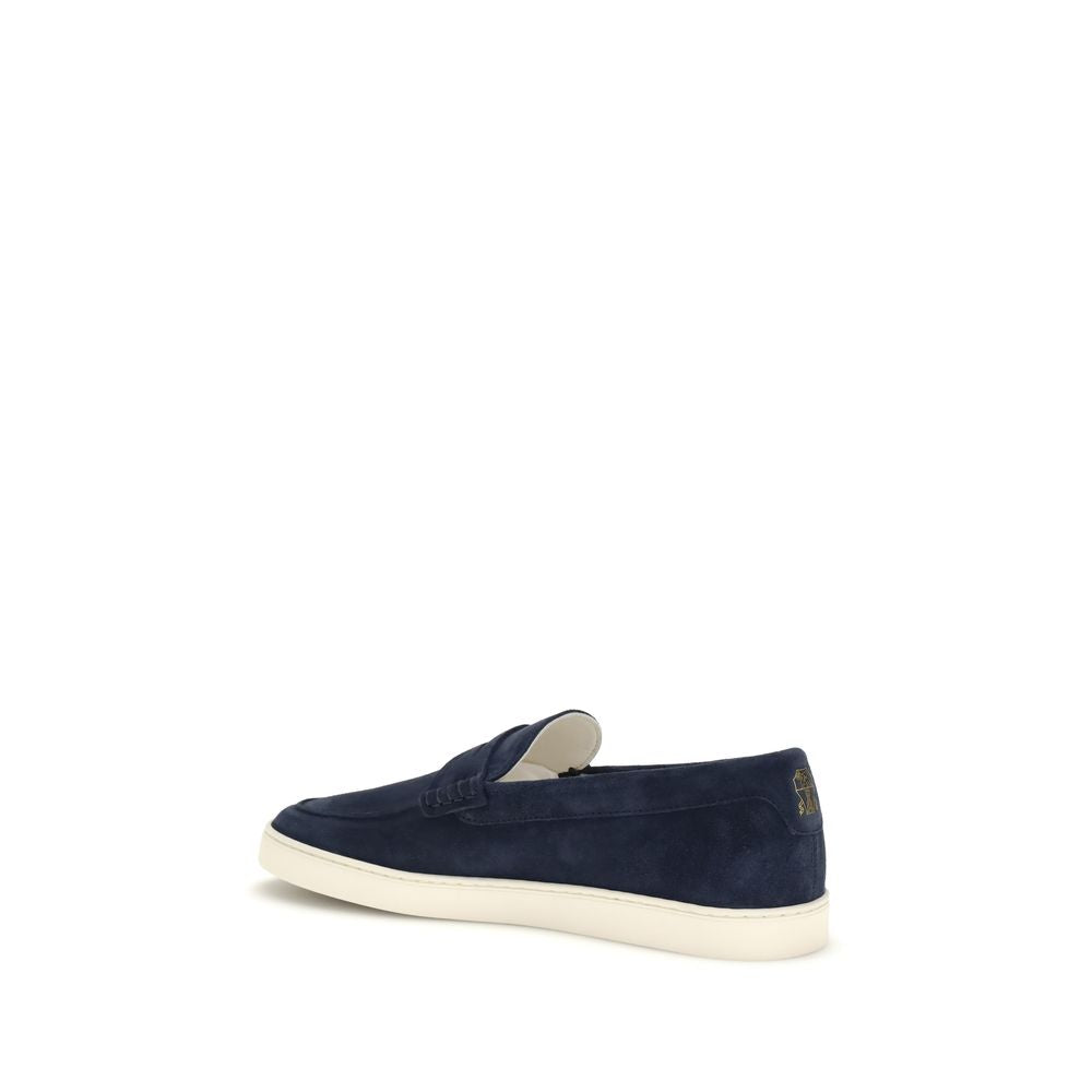 Brunello Cucinelli Blue Calf Leather Bos Taurus Slip-On Loafers