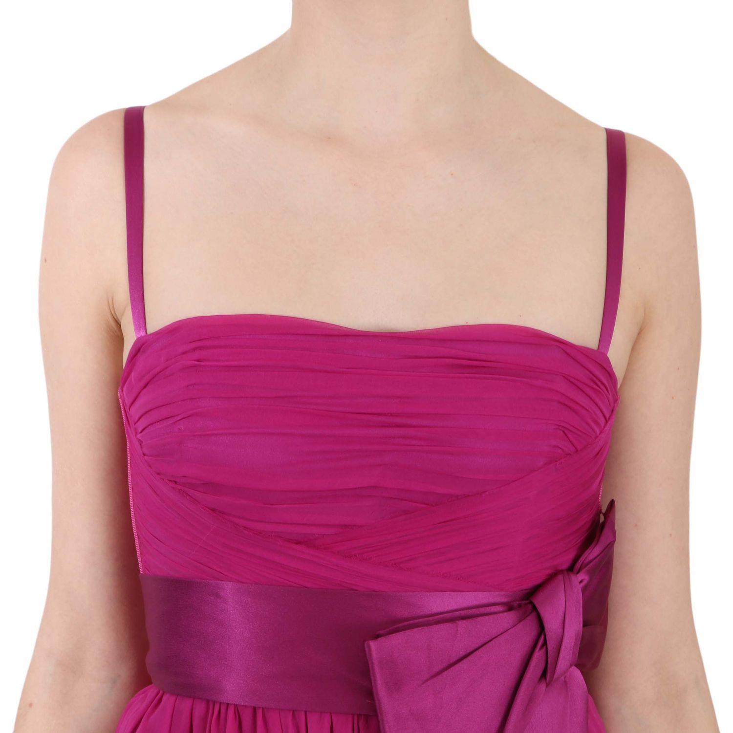Dolce & Gabbana Fuchsia Pink Bow Silk Sleeveless Dress