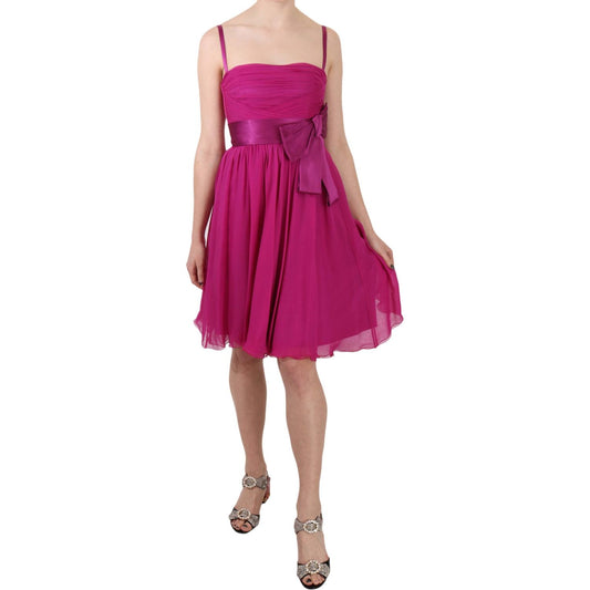 Dolce & Gabbana Elegant Fuchsia Pink Silk Bow Front Dress Dolce & Gabbana