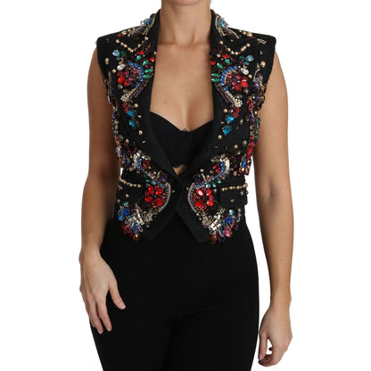 Dolce & Gabbana Black Crystal Sicily Vest Waistcoat