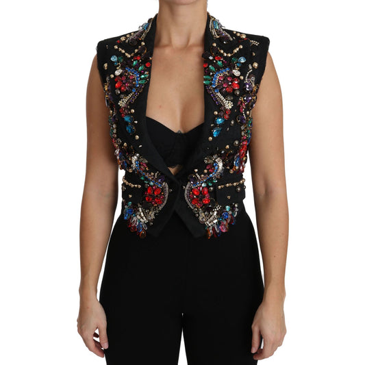 Dolce & Gabbana Black Crystal Sicily Vest Waistcoat