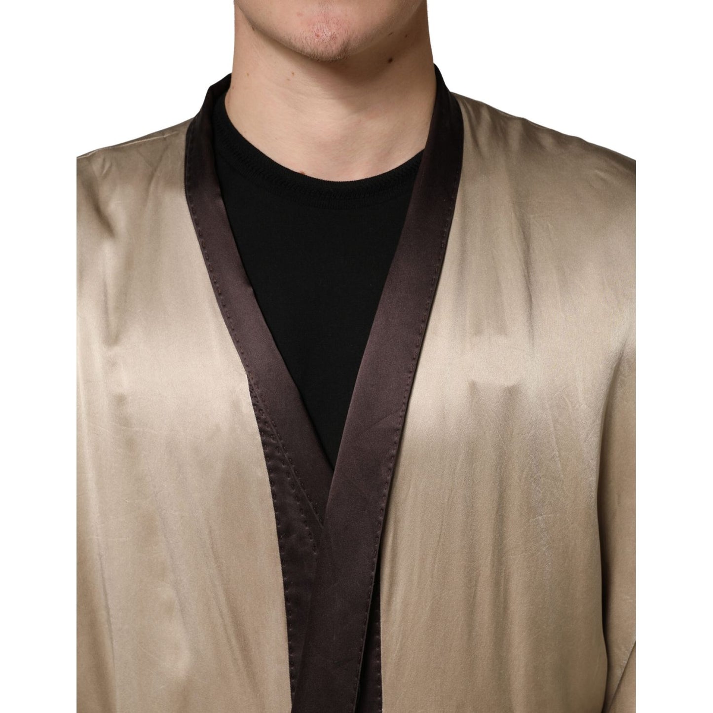 Dolce & Gabbana Beige Silk Satin Long Coat Robe Jacket