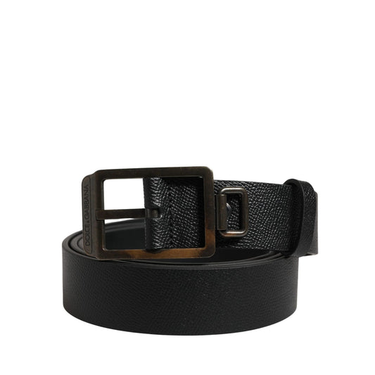 Dolce & Gabbana Black Calf Leather Gold Metal Buckle Belt