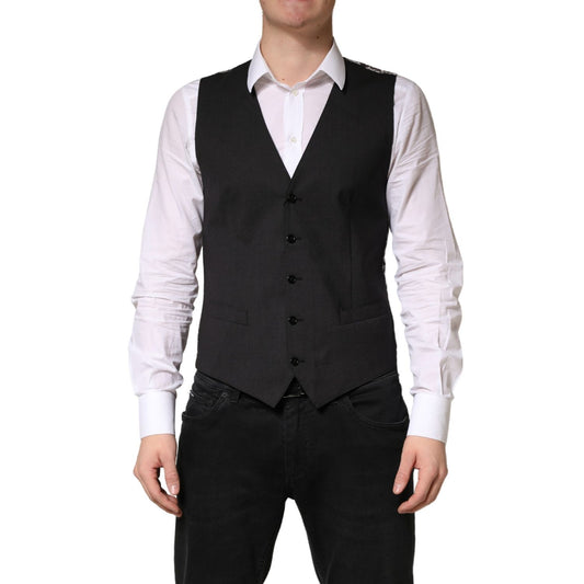 Dolce & Gabbana Black Wool Dress Men Formal Waistcoat Vest
