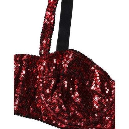 Dolce & Gabbana Red Sequined Nylon Balconnet Bra Underwear