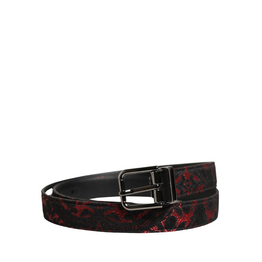 Dolce & Gabbana Black Red Polyester Silver Metal Buckle Belt