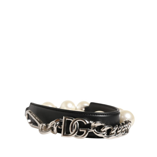 Dolce & Gabbana Black Leather Silver Chain Bag Accessory Shoulder Strap