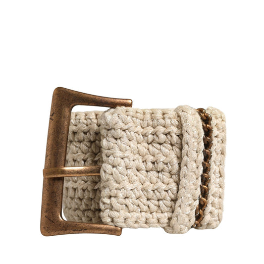 Ermanno Scervino Beige Woven Vintage Metal Buckle Waist Belt