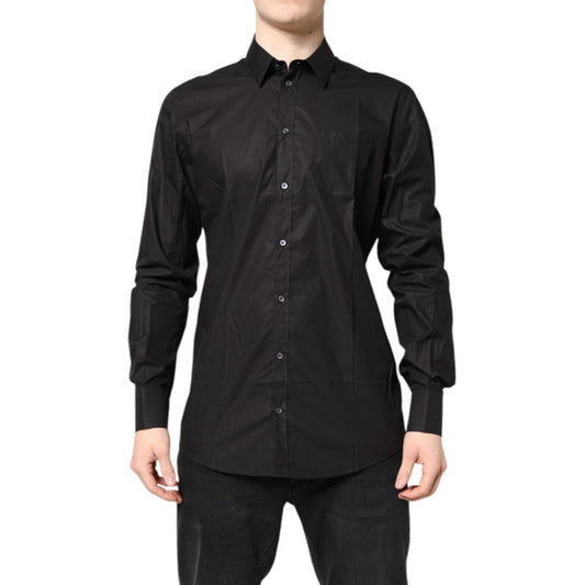 Dolce & Gabbana Black GOLD Cotton Collared Formal Dress Shirt