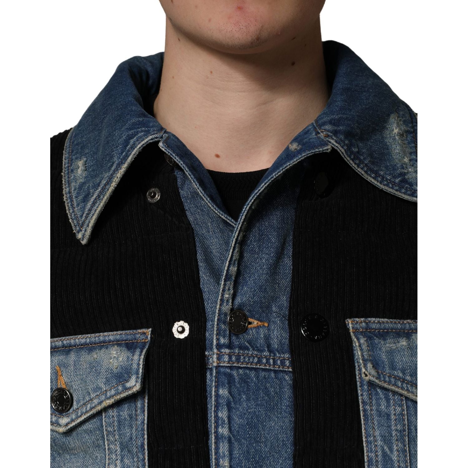 Dolce & Gabbana Black Blue Cotton Denim Blouson Men  Jacket