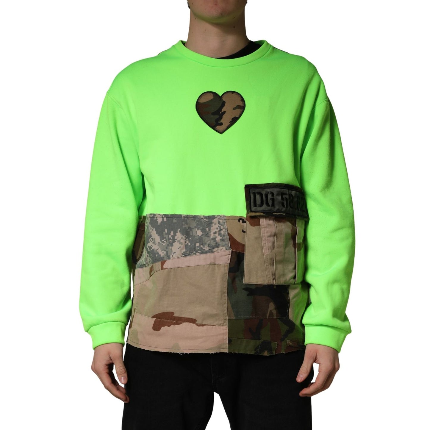 Dolce & Gabbana Green Patchwork Heart Men Sweatshirt Sweater