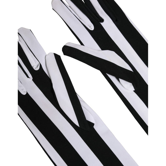 Dolce & Gabbana Black White Stripes Nylon Elbow Length Women Gloves