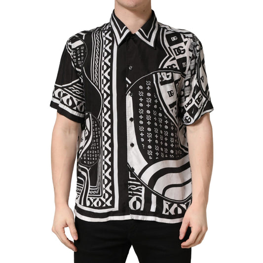 Dolce & Gabbana Black White Bandana Print Collared Shirt