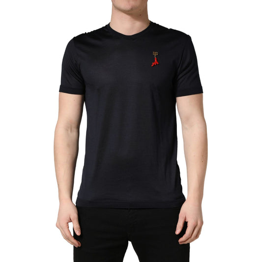 Dolce & Gabbana Dark Blue DG Logo Silk Men Crew Neck T-shirt