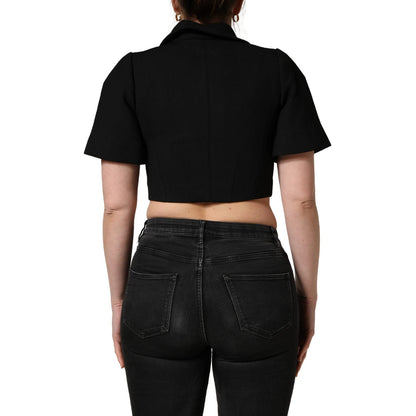 Dolce & Gabbana Black Collared Short Sleeves Cropped Blouse Top