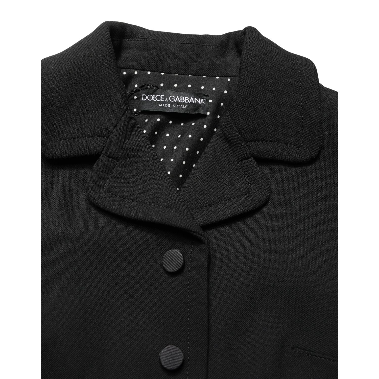 Dolce & Gabbana Black Collared Short Sleeves Cropped Blouse Top