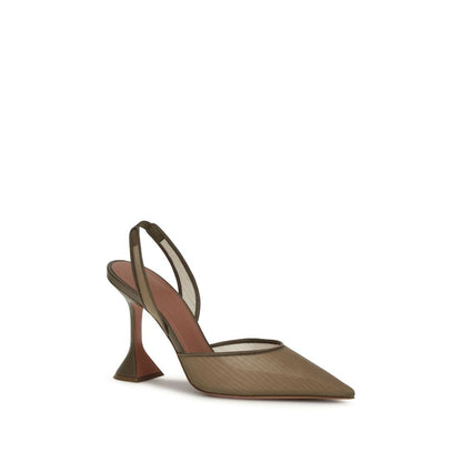 Amina Muaddi Brown Nylon High Heel Pumps