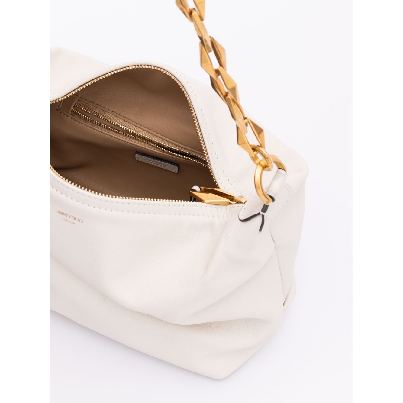 Jimmy Choo White Diamond Hobo Leather Shoulder Bag