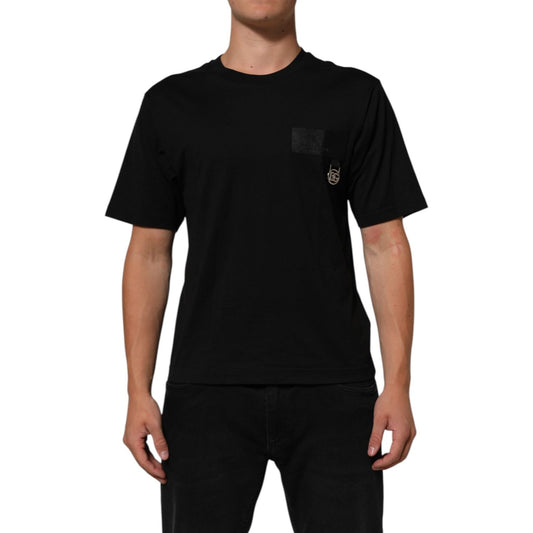 Dolce & Gabbana Black Cotton Logo Plaque Crew Neck T-shirt