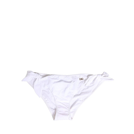 Dolce & Gabbana White Nylon DG Logo Plaque Bikini Bottom Swimwear