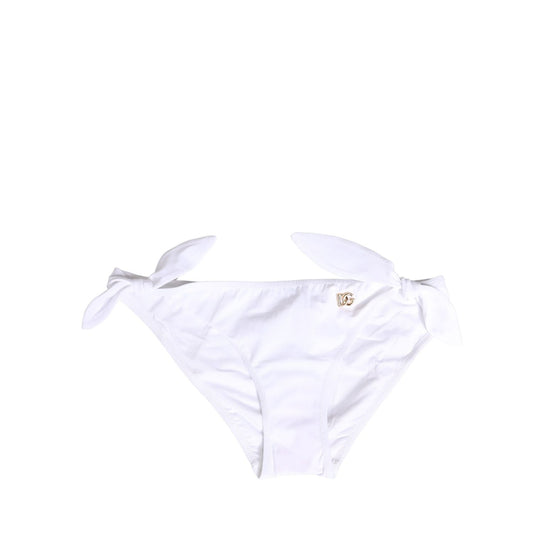 Dolce & Gabbana White Nylon DG Logo Plaque Bikini Bottom Swimwear