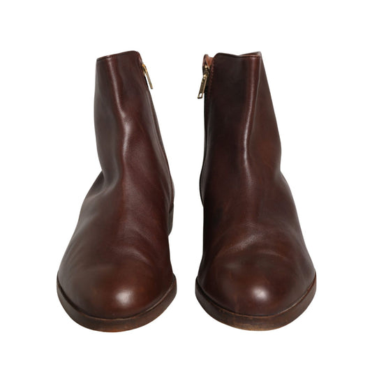 Dolce & Gabbana Brown Leather Flats Biker Ankle Boots Shoes