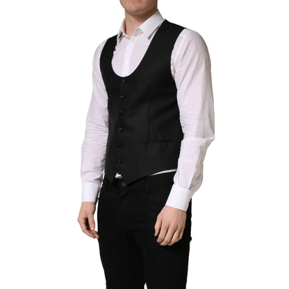 Dolce & Gabbana Black Wool Single Breasted Waistcoat Vest