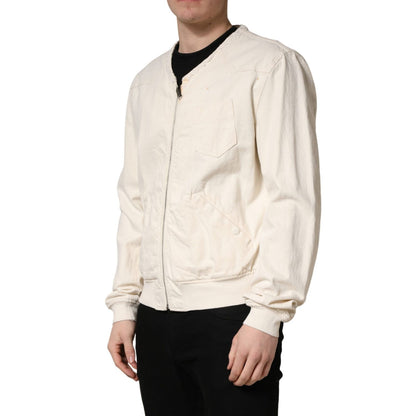 Dolce & Gabbana Off White Cotton FullZip Denim Blouson Jacket