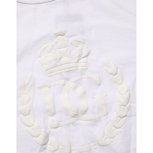 Dolce & Gabbana White Cotton DG Crown Embossed Men T-shirt