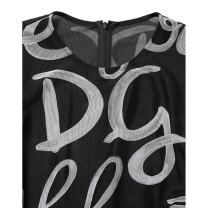 MSGM Black White Long Sleeve Printed Mini Dress