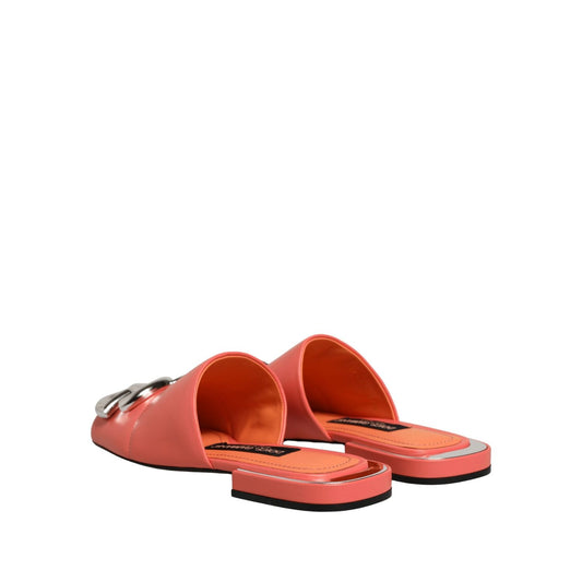 Dolce & Gabbana Orange DG Logo Leather Flats Sandals Shoes