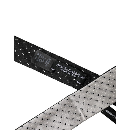 Dolce & Gabbana White Black Patterned Silk Adjustable Men Necktie Tie