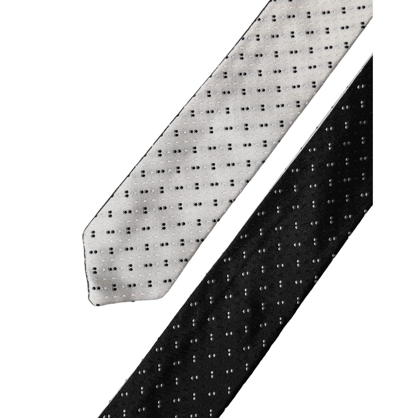 Dolce & Gabbana White Black Patterned Silk Adjustable Men Necktie Tie
