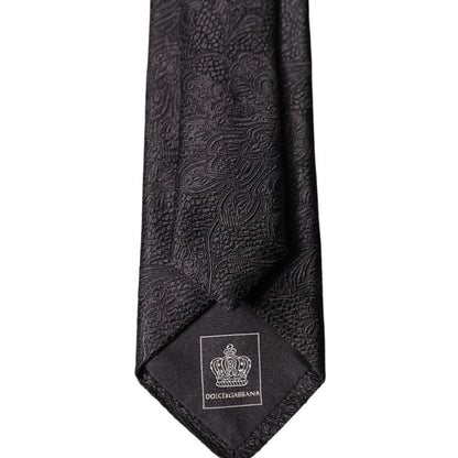 Dolce & Gabbana Black Solid 100% Silk Adjustable Men Tied Necktie Tie