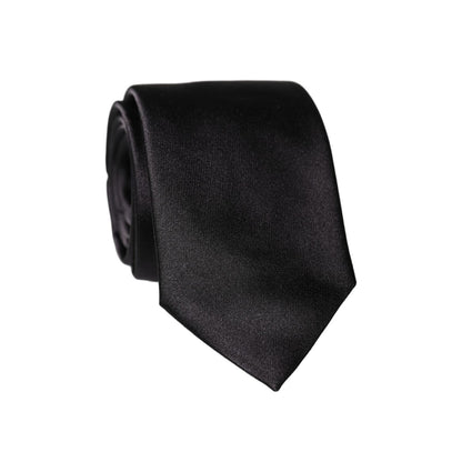 Dolce & Gabbana Black Solid 100% Silk Adjustable Men Tied Necktie Tie