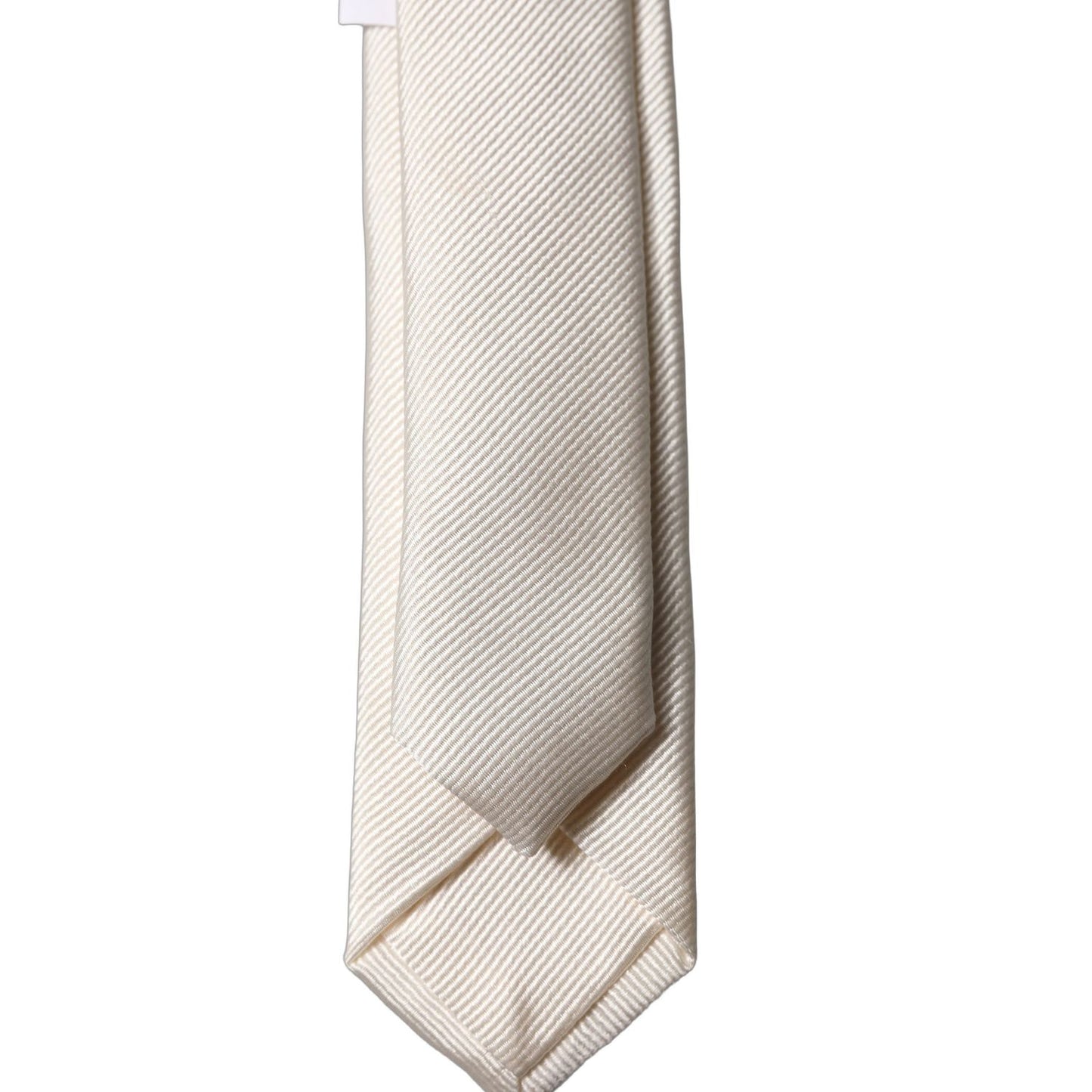Dolce & Gabbana Off White Solid 100% Silk Adjustable Men Tied Necktie Tie