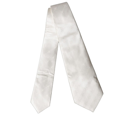 Dolce & Gabbana Off White Geometric Silk Adjustable Women Necktie Tie