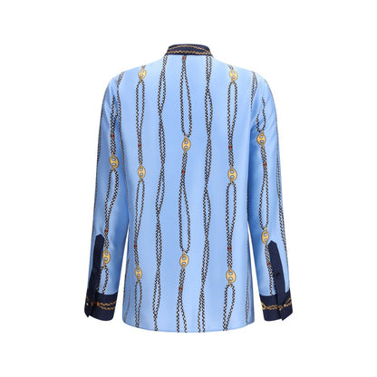 Gucci Blue Silk Pattern Shirt